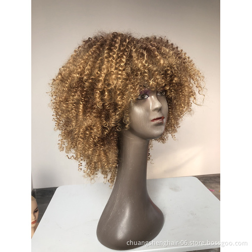 Wholesale natural black brown blonde 12colors glueless high temperature african for black women short hair curly synthetic wig